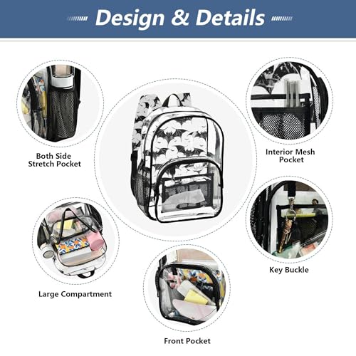 Halloween Black Bats Clear Backpack PVC Transparent Backpack Lightweight Book Bags Capacity Clear Bag for Boys Girls - color: White