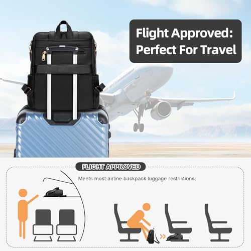 KKXIU Backpack Purse for Women - Multi-pocket Leather backpack for Travel, Work & School with Anti-Theft Lock Pocket, Luggage Strap & Water Bottle Pockets - 13x14x5.2 Inch, 1.67lb (Black) - color: Black
