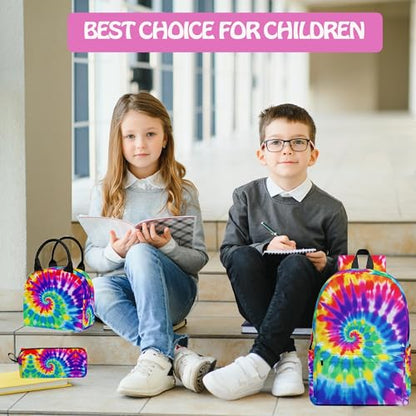 3PCS Backpack for Boys Girls, Kids Tiedye Back to School Backpack Sets with Lunch Bag Pencil Case, 17 Inch Lightweight Bookpack 3 in 1 Set for Teens Elementary Middle High School Students - color: Tiedye
