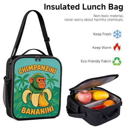 Zhazieon Adjustable Rucksack Lunch Bag Pencil Case Tung Tung Tung Sahur Backpacks 3pcs Set(Black-B3) - color: Black-b3
