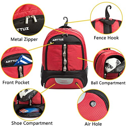 Youth Soccer Bag Outdoor Sport Backpack for Soccer, Basketball,Volleyball with Shoes and Ball Compartment. - color: Red