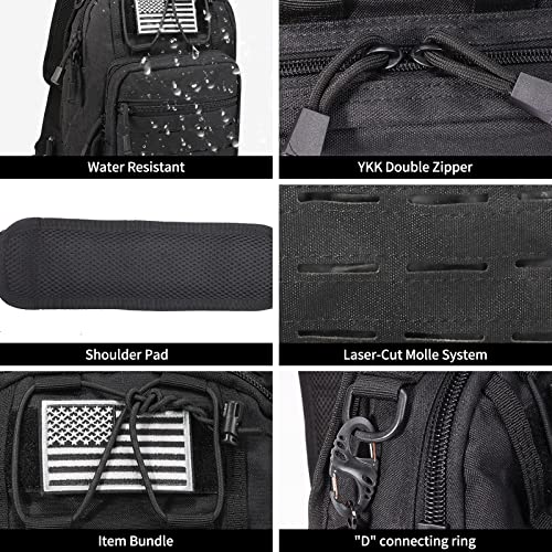 BOMTURN Tactical Backpack-1000D Waterproof Military Backpack/Laser-Cut/CCW Bags Sling Bag Tactical Satchel Shoulder Bag Men - color: Black