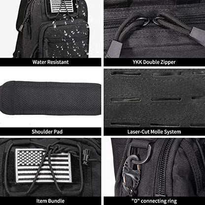 BOMTURN Tactical Backpack-1000D Waterproof Military Backpack/Laser-Cut/CCW Bags Sling Bag Tactical Satchel Shoulder Bag Men - color: Black