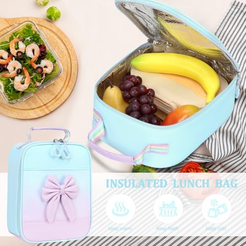 DIGOBAY Backpack for Girls, 3PCS Girls Backpack for School with Lunch Bag Pencil Case, Cute Kids Teens Bookbag for Kindergarten Elementary Preschool Middle School - color: Gradient Blue-purple