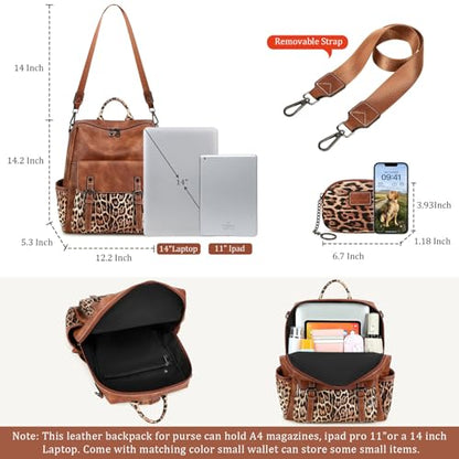 AGLOD Backpack Purse for Women PU Leather Back Packs Designer Ladies Shoulder Bag Fashion Faux Work Travel Handbags - color: Leopard