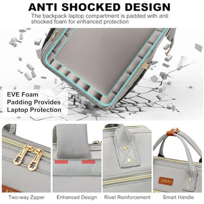 AIJIEKE Lunch Backpack for Women, 15.6 Inch Laptop Backpack with Detachable Insulated Cooler Lunch Box, 2-in-1 Water Resistant Work Computer Bag for Nurse Teacher College Commute, Grey - color: Grey
