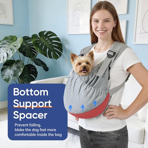 Supet Dog Sling Carrier, Hands Free Adjustable Puppy Pouch Carrier, Soft Wearable Pet Front Bag for Dachshund & Teacup Dogs, Anti-Anxiety Chest Carrier with Back Pain Relief (Grey, Regular) - color: Grey, size: Regular ( 4 - 14Lbs )