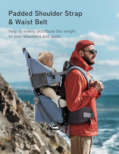 besrey Baby Backpack Carrier, Toddler Hiking Backpack with Safety 3-Height Seat, Adjustable Straps&Waist Belt, Foldable Frame Lightweight Large Capacity Child Carrier for Hiking (Haze Blue) - color: Haze Blue