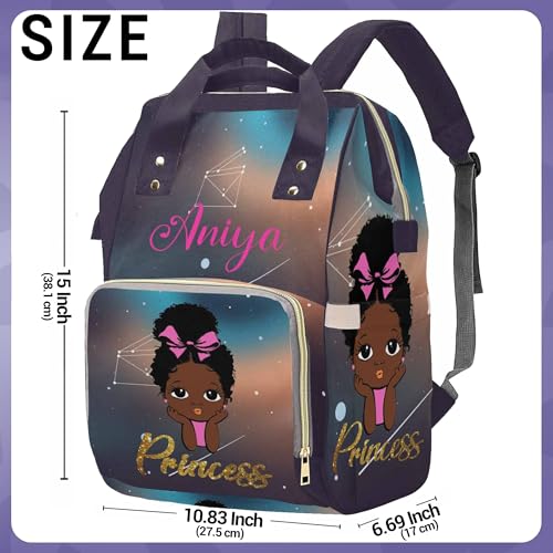 Newcos Personalized African Black Women Diaper Bag Backpack with Name Custom Afro Princess Mommy Nursing Baby Bags for Women - color: 230112-12