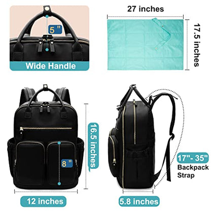MOMINSIDE Diaper Bag Backpack, Leather Baby Bag with 18 Pockets, Diaper Backpack for Women Mom, Travel Baby Bag for Girl Boy, Large Wet Pocket, 4 Insulated Pockets, Stroller Straps, Black - color: Black