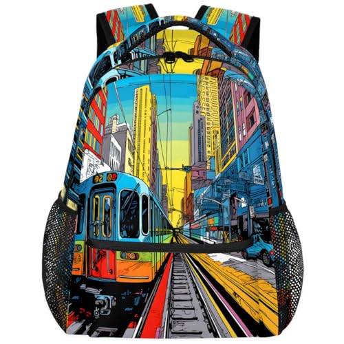 Pardick City Subway Rail Backpacks Travel Backpack for Women Men Waterproof Bookbag Laptop Backpack with Compartment Traveling Back Pack for Work, Gym - color: City Subway