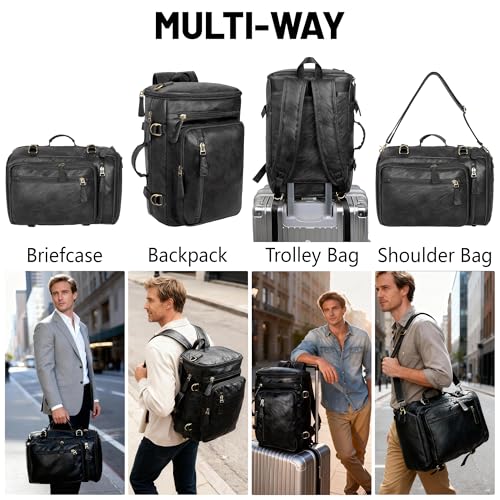 GOWIN Vegan Leather Laptop Backpack fit 16 Inch Laptop ‌3-in-1 Convertible Travel Water-resistant Backpack for Men, TSA Approved (Black) - color: Black