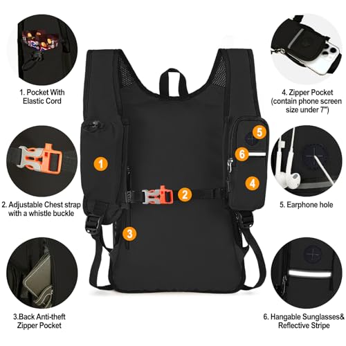 Seektop 15L Small Hiking Backpack for Women Men, Lightweight Hiking Daypack - color: Black, size: 15L