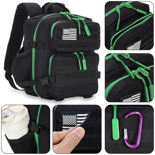 9L Mini Tactical Backpack for Men and Women Tactical Backpack Small for Hiking Small Tactical Bag Fitness Pack - color: Black&green2.0