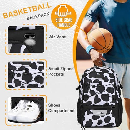 Goloni Soccer Backpack,Basketball Backpack with Ball Compartment & Shoe Compartment,Backpack for Basketball,Soccer - color: Black White Cows
