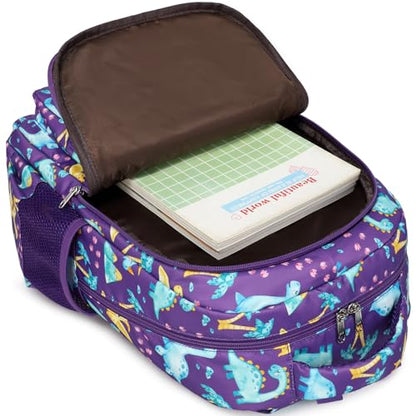 JIANYA School Backpack for Boys and Girls Elementary Children's School Bag Kids Backpack with Lunch Box - color: Dinosaur/ Purple