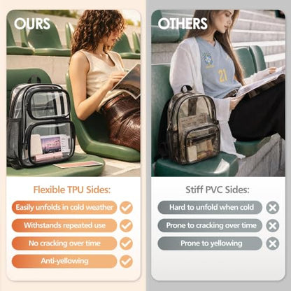 TILYMOL Clear Backpack Stadium Approved, Clear Bag with Phone Pocket, Large - color: Black, size: Large