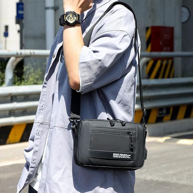 Waterproof Polyester Slim Unisex Crossbody Sling Bag Chest Backpack Men's Shoulder Bag, Leisure Travel Handbag, Hard Shell Anti-Theft Chest Bag, Messenger Bag-Black, Standard, Retro - color: Messenger Bag-black