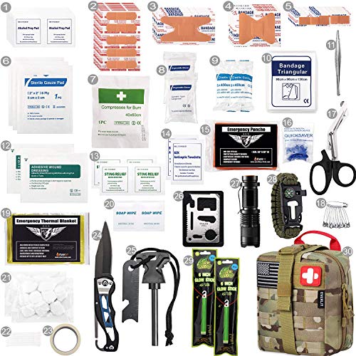 EVERLIT 250 Pieces Survival First Aid Kit IFAK EMT Molle Pouch Survival Kit Outdoor Gear Emergency Kits Trauma Bag for Camping Boat Hunting Hiking Home Car Earthquake and Adventures - color: Camo