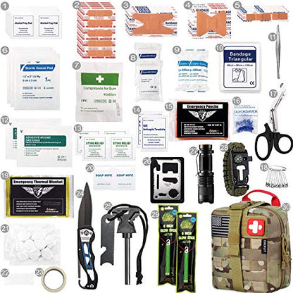 EVERLIT 250 Pieces Survival First Aid Kit IFAK EMT Molle Pouch Survival Kit Outdoor Gear Emergency Kits Trauma Bag for Camping Boat Hunting Hiking Home Car Earthquake and Adventures - color: Camo