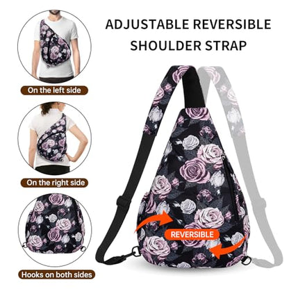 HUA ANGEL Crossbody Sling Bag for Men & Women Lightweight Waterproof Chest Shoulder Bag for Travel Hiking & Everyday Use - color: W-gray & Pink Rose