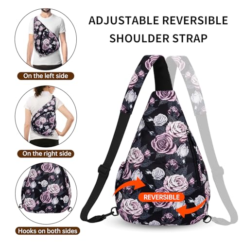 HUA ANGEL Crossbody Sling Bag for Men & Women Lightweight Waterproof Chest Shoulder Bag for Travel Hiking & Everyday Use - color: W-gray & Pink Rose