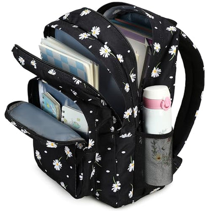 abshoo Classical Basic Daisy Womens School Backpack For College Teen Girls Water Resistant Bookbag (Daisy Black) - color: Daisy Black, size: 16.5 Inc