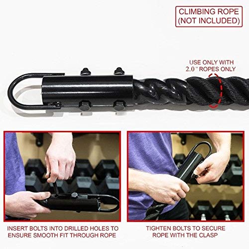 2Pcs Climbing Rope Clamp, 2.0” Rope Attachment Hook Accessories, Rope Clasp for Rope Climb, Climbing Training Garage Home Gym Workout Fitness Strength Training (2.0" 2PCS Black)