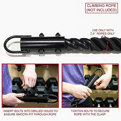 2Pcs Climbing Rope Clamp, 2.0” Rope Attachment Hook Accessories, Rope Clasp for Rope Climb, Climbing Training Garage Home Gym Workout Fitness Strength Training (2.0" 2PCS Black)