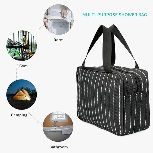 REDSINDA Mesh Shower Caddy Bag for Bathroom Gym Camping Portable Travel Mesh Toiletry Bag for Women Men - color: Large Black with White Stripes