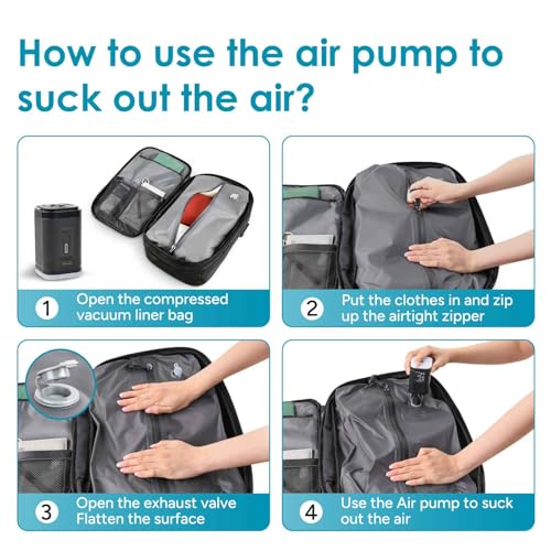 travel inspira Backpack for Travel, 60L Expandable Vacuum Backpack with Electric Vacuum Pump, Water-Resistant & TSA Anti-Theft for Airplane Vacuum Seal Compression Air-Seal Bag for Travel - color: Black
