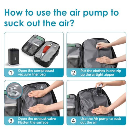 travel inspira Backpack for Travel, 60L Expandable Vacuum Backpack with Electric Vacuum Pump, Water-Resistant & TSA Anti-Theft for Airplane Vacuum Seal Compression Air-Seal Bag for Travel - color: Black