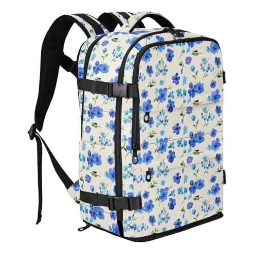Travel Backpack with Shoe Compartment, 20L Large Capacity Laptop Backpack for Men Women, Blue Flowers Daypack for Traveling Hiking Carry On