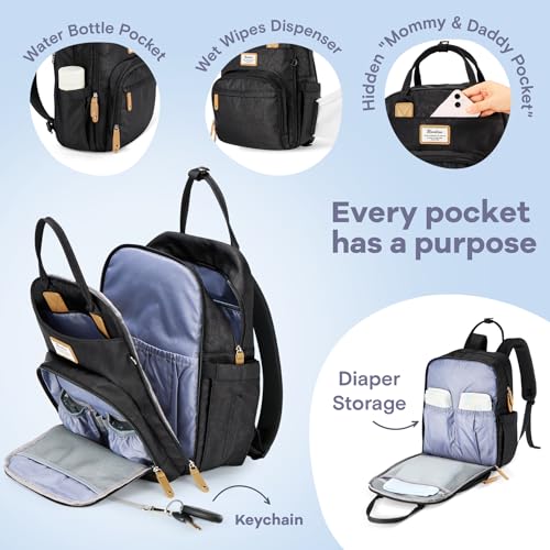 RUVALINO Diaper Bag Backpack-Multifunction Baby Travel Bag with Changing pad, Insulated Bottle Holders & Pacifier Case, Large Capacity, Waterproof, Black Leopard - color: Black Leopard