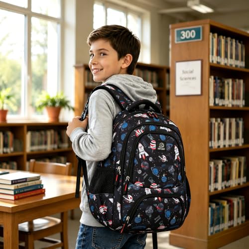 MYGOO Boys School Backpack Doubleday Astro Black Bookbag for Elementary Middle School Ages 5-12, 17 inch Large Capacity 24L Kids Student Travel Bags - color: Doubleday Astro Black