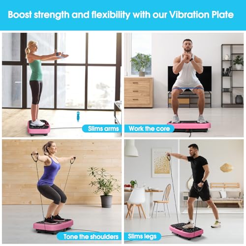 SoftGym Waver Vibration Plate Exercise Machine for Lymphatic Drainage Weight Loss,120 Speed Levels Vibrating Platform with Resistance Bands,Full-Body Workout Equipment for Muscle Activation - style: Slim- Cherry