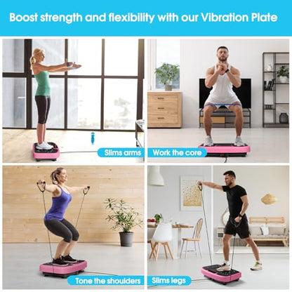 SoftGym Waver Vibration Plate Exercise Machine for Lymphatic Drainage Weight Loss,120 Speed Levels Vibrating Platform with Resistance Bands,Full-Body Workout Equipment for Muscle Activation - style: Slim- Cherry