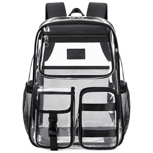 LXYGD Clear Backpack for School Stadium Approved Transparent Heavy Duty See Through College Bookbag Travel Work Daypack Security for Teens Girls Women Students (Black) - color: Black