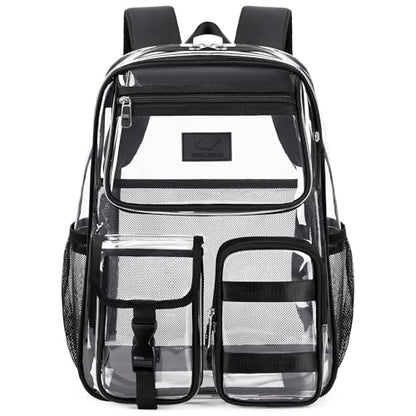 LXYGD Clear Backpack for School Stadium Approved Transparent Heavy Duty See Through College Bookbag Travel Work Daypack Security for Teens Girls Women Students (Black) - color: Black