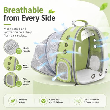 Expandable Cat Carrier Backpack with Bubble Window and Mesh, Light Green - color: LightGreen