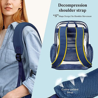 PACKISM Clear Backpack for School - 17 inch Large Heavy Duty Bookbag, Reinforced See Through PVC Transparent Backpack - color: Dark Blue, style: Daypack Backpacks