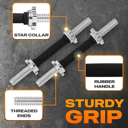 Yes4All Threaded Dumbbell Handles, Adjustable Dumbbell Bar Pair, 14/16/18/24-Inch Sizes, Fits 1" or 1.15" Plates, Non-Slip Grip, Secure Star-Lock Collars - color: 14" - Chrome & Rubber - Silver, size: 1 inch