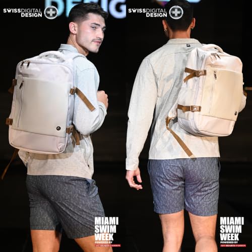 Swissdigital Design Travel Laptop Backpack for Women, 36L Carry On Backpack with USB Charging Port, RFID Protection & Wet-Dry Separation, TSA Friendly Fits 16 Inch Laptop, Beige Brown | SD1749-07 - color: Beige Brown