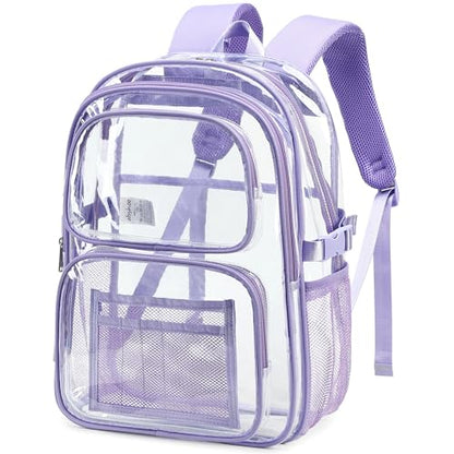 abshoo Large Heavy Duty Girls Clear Backpack for School Bookbag Transparent Multi Pocket Backpacks for Women (Purple) - color: Purple