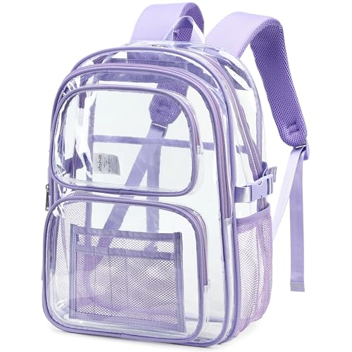 abshoo Large Heavy Duty Girls Clear Backpack for School Bookbag Transparent Multi Pocket Backpacks for Women (Purple) - color: Purple