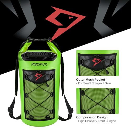 Piscifun Dry Bag, Waterproof Floating Backpack 10L/20L/30L/40L with Waterproof Phone Case for Boating, Kayaking, Fishing - color: Light Green, style: 10l