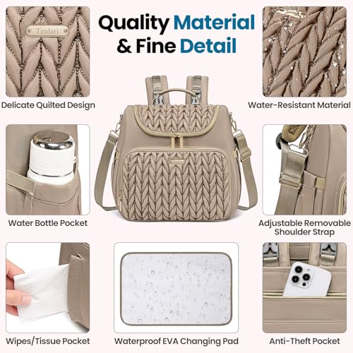 Tealari 4 in 1 Convertible Diaper Bag Backpack,Waterproof Baby Diaper Bag with Changing Pad,Converts into Baby Tote Bag,Diaper Backpack,Stroller Bag and Crossbody Diaper Bag - color: Khaki