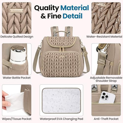 Tealari 4 in 1 Convertible Diaper Bag Backpack,Waterproof Baby Diaper Bag with Changing Pad,Converts into Baby Tote Bag,Diaper Backpack,Stroller Bag and Crossbody Diaper Bag - color: Khaki