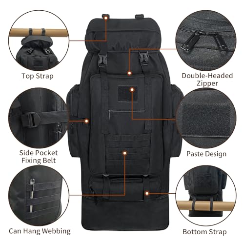 70L/100L Hiking Backpack with USB Charging Port, Expandable Large Military Tactical Backpack, Waterproof MOLLE Rucksack Travel Backpacking Daypack for Camping Climbing (Black) - color: 100l Black-usb Port
