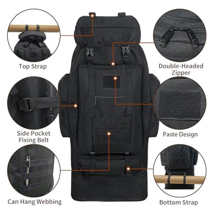 70L/100L Hiking Backpack with USB Charging Port, Expandable Large Military Tactical Backpack, Waterproof MOLLE Rucksack Travel Backpacking Daypack for Camping Climbing (Black) - color: 100l Black-usb Port